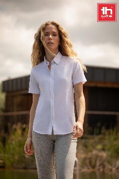 Camisa oxford de manga curta para senhora London Women – foto 4